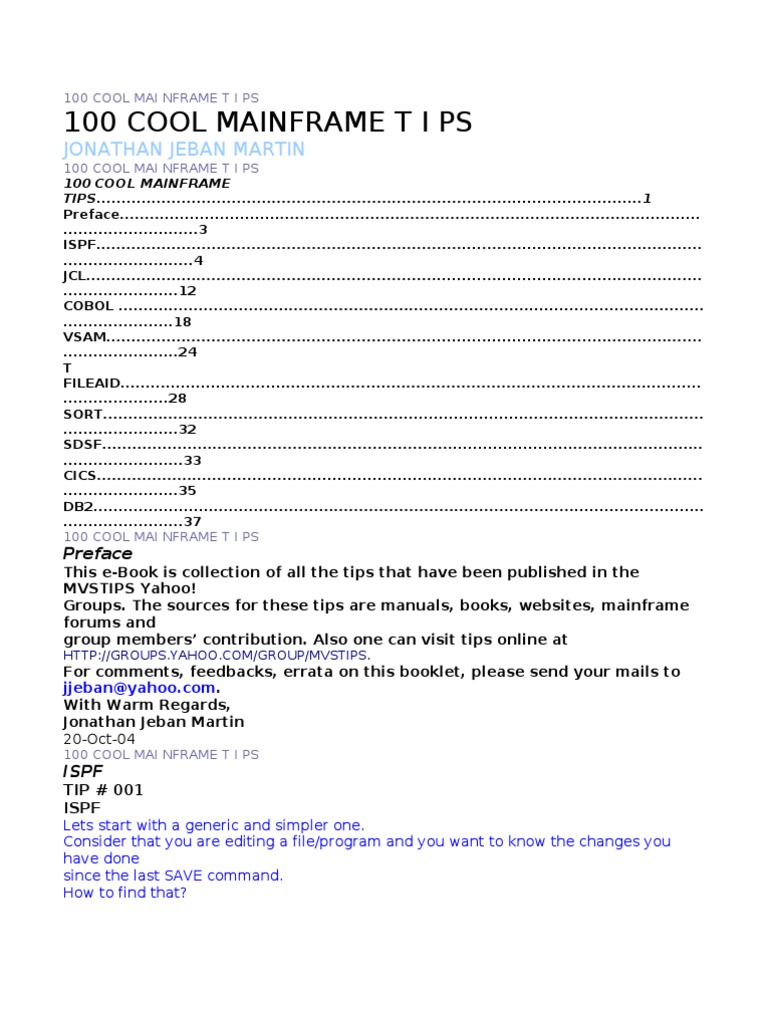 100 Mainframe Tips | PDF | Data | Data Management