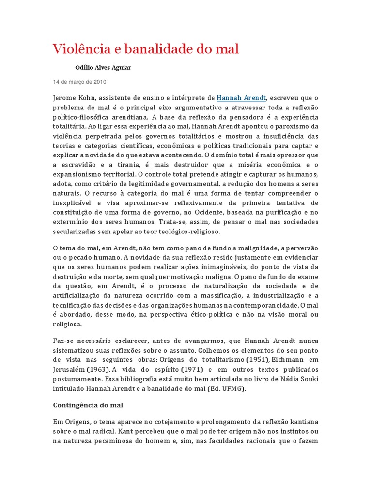 Violência e Banalidade Do Mal PDF Mal Totalitarismo