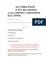 Modifican Código Penal DELITO DE ACAPARAMIENTO Y ESPECULACIÓN