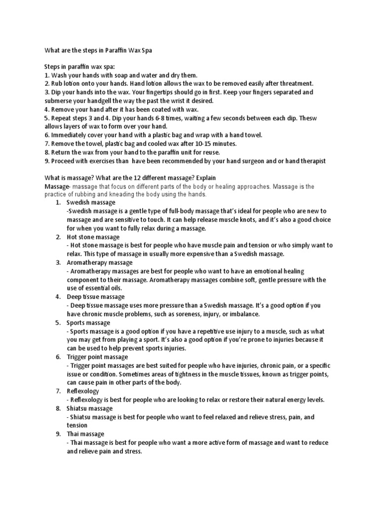 What Are The Steps in Paraffin Wax Spa PDF Massage Myofascial Trigger Point