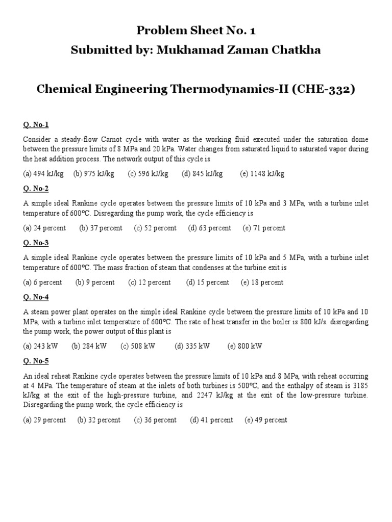 Thermodynamics Problem Set Solutions | PDF | Quantity | Physics