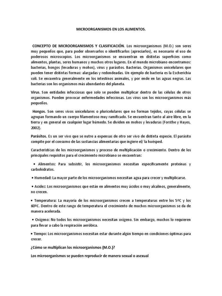 Microorganismos en Los Alimentos | PDF | Microorganismo | Alimentos