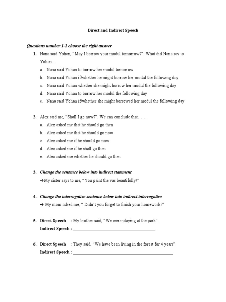 Direct and Indirect Speech Exercises | PDF | Semantics | Grammar