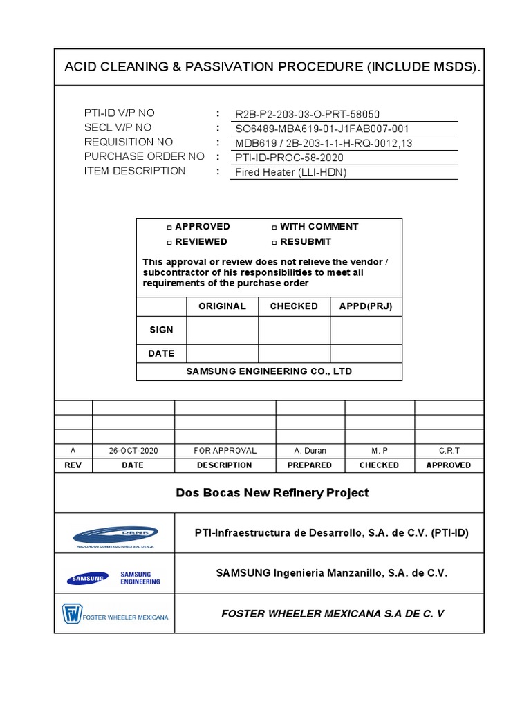 Acid Cleaning & Passivation Procedure (Include MSDS) . PDF