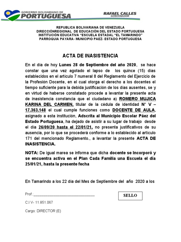 Actas de Inasistencia Escolar en Venezuela | PDF | Gobierno