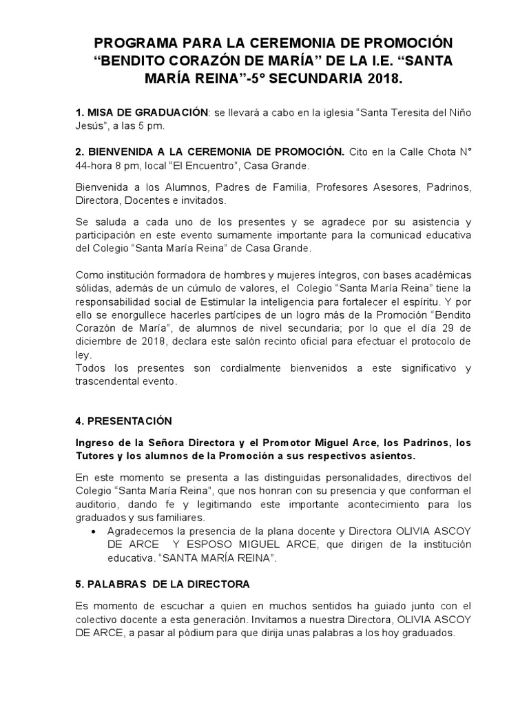 Programa para La Ceremonia de Promoción | PDF | Escuelas primarias ...