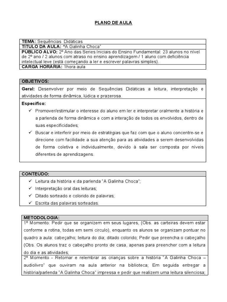 Plano de Aula | PDF | Aprendizado | Cognição