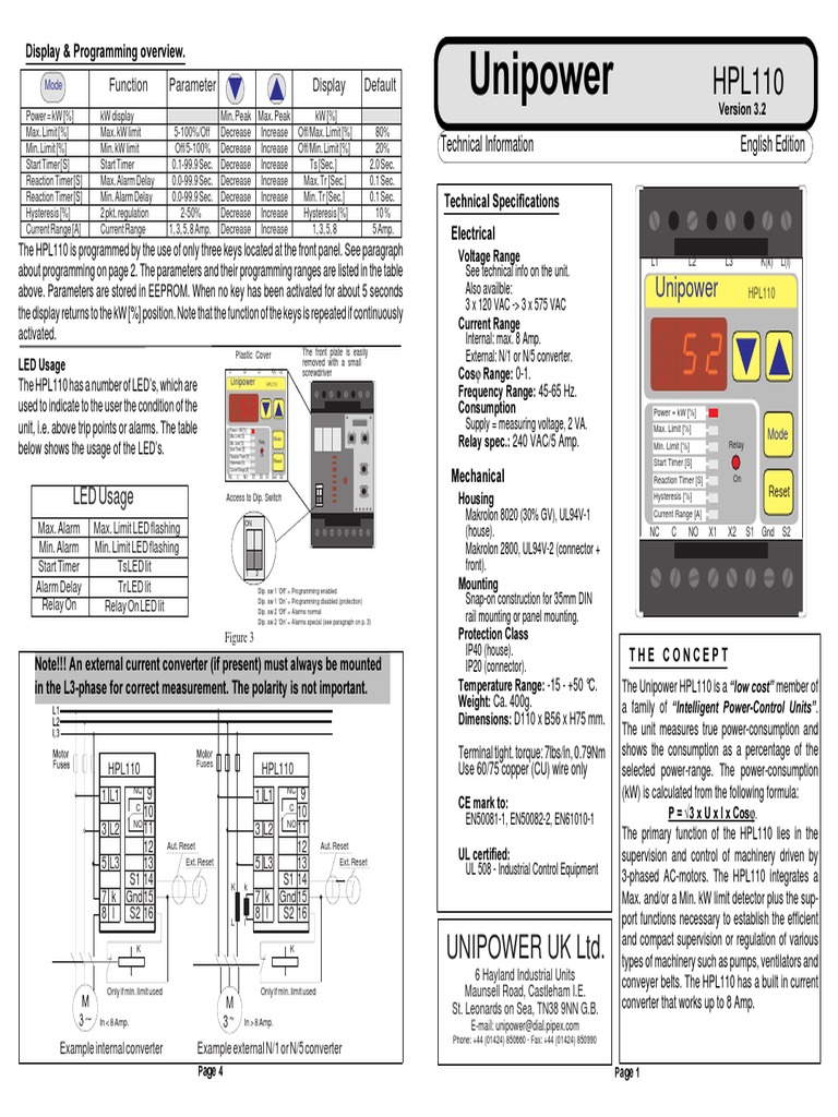 Unipower HPL110 Technical Manual | PDF | Relay | Manufactured Goods