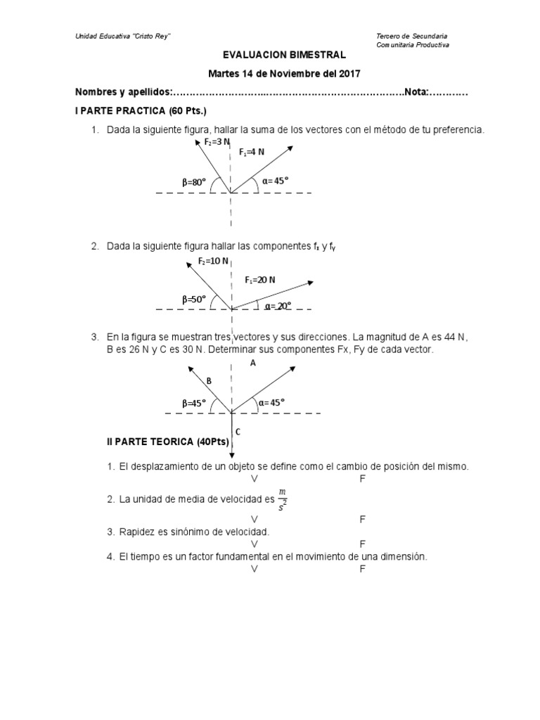 Evaluación Bimestral Física Secundaria | PDF | Filosofía natural ...