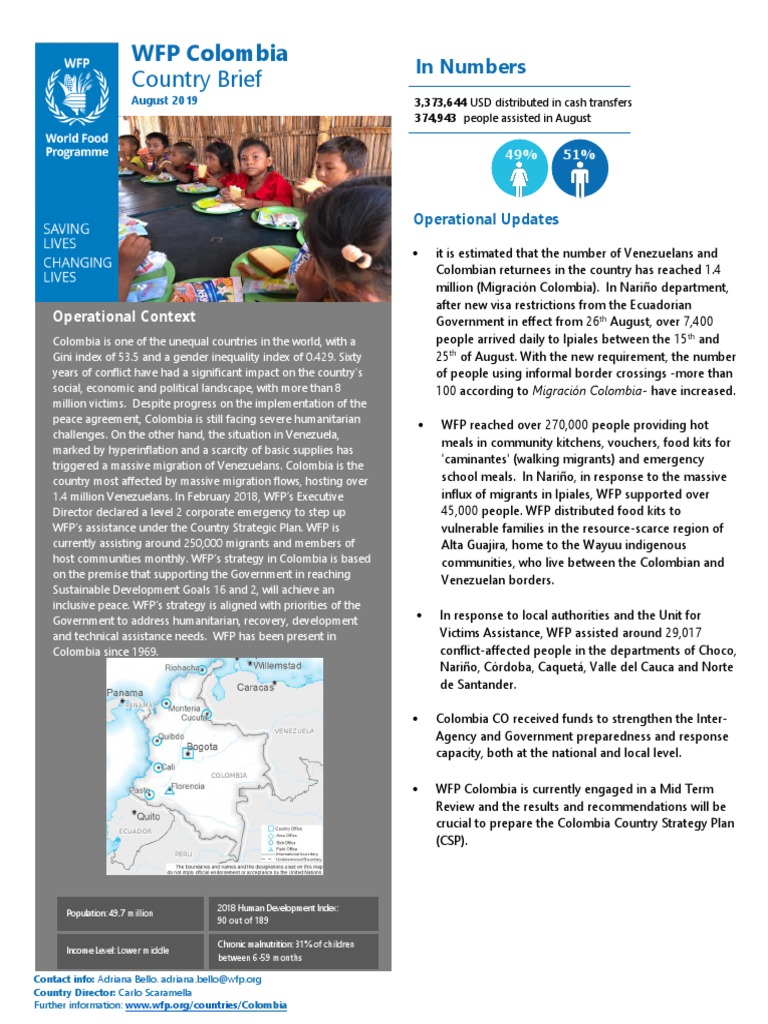WFP Colombia Aid & Strategy Brief | PDF | Food Security | Climate ...