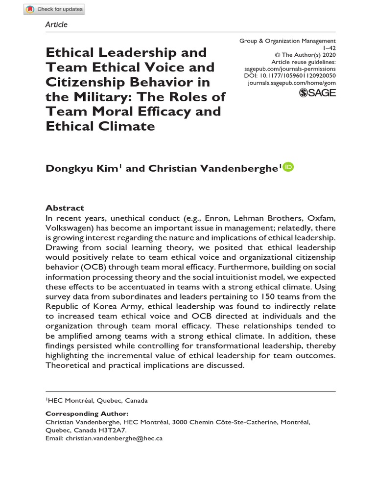 Ethical Leadership and Team Ethical Voice and Citizenship Behavior in ...