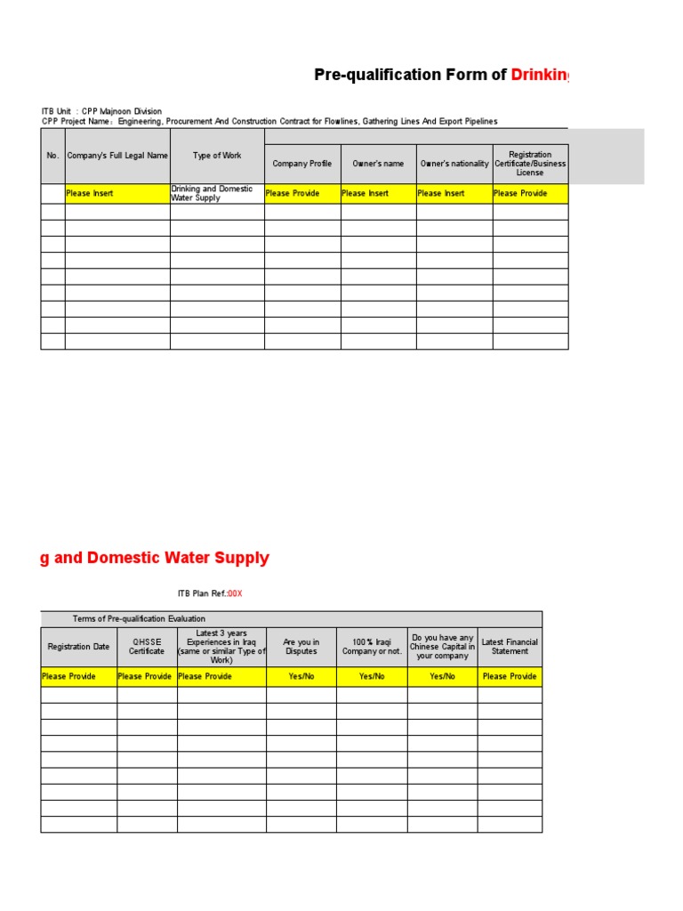 Pre-Qualification Form Of: Drinking and Domestic Water Supply | PDF