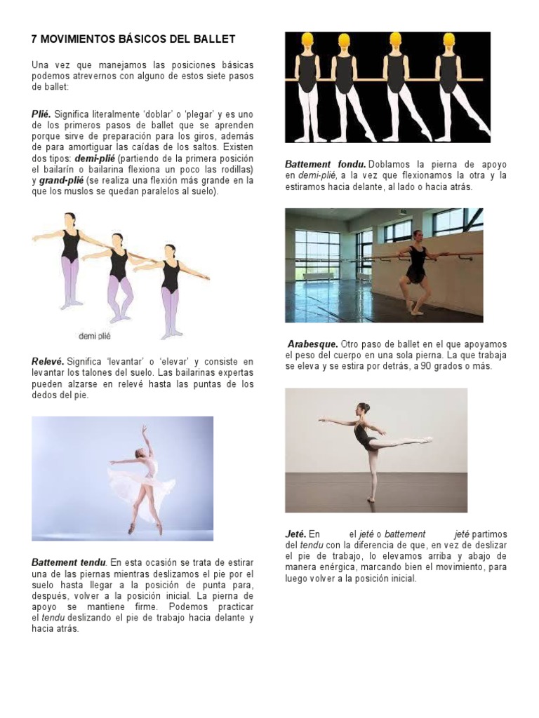 Los 7 movimientos básicos del ballet plié, battement fondu, arabesque