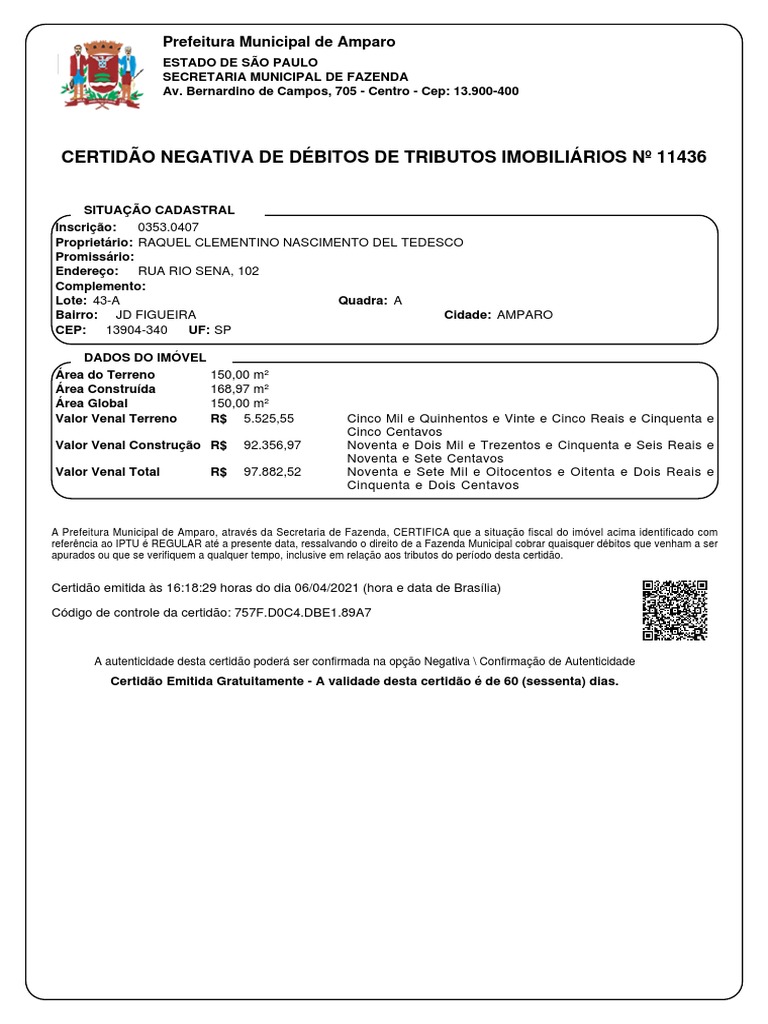 Certidão Negativa de Débitos | PDF