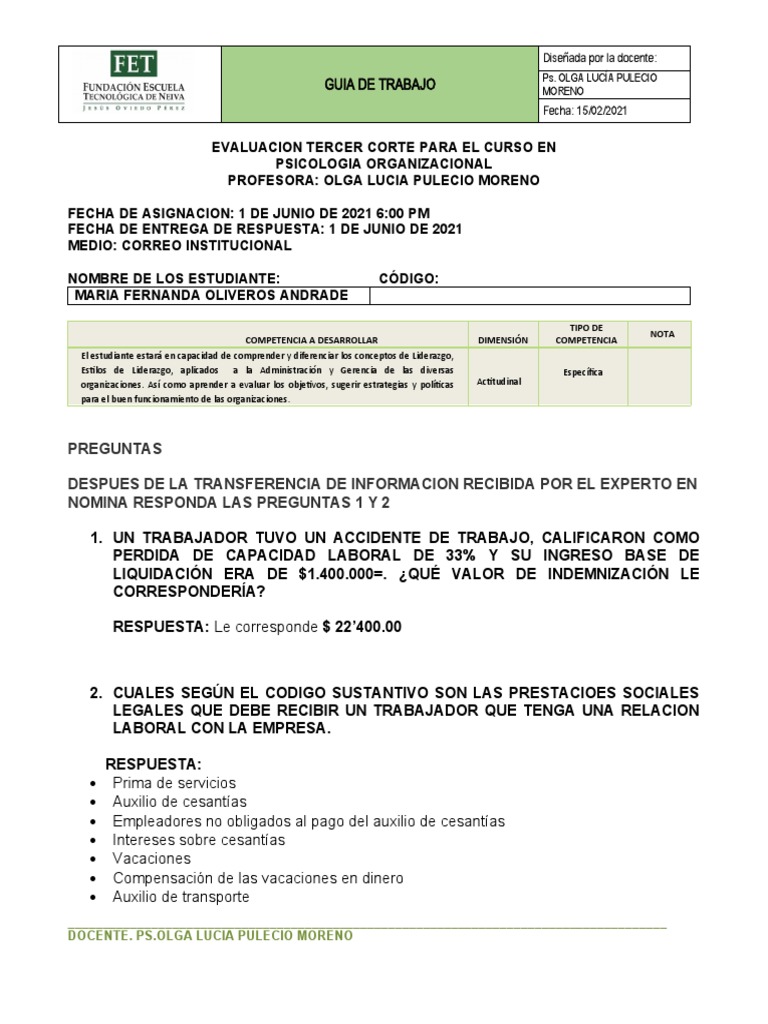 Evaluacion Tercer Corte 40% GTH - XXXX | PDF | Liderazgo | Invalidez