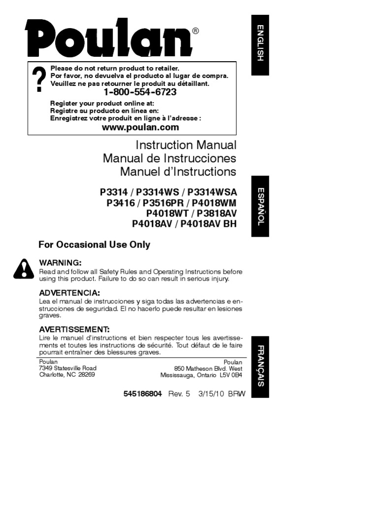Poulan 33cc Woodshark Chainsaw Instruction Manual | Mechanical Engineering  | Energy And Resource