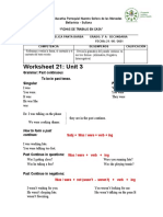 Worksheet 21: Unit 3: Grammar: Past Continuous To Be in Past Tense. Singular Plural