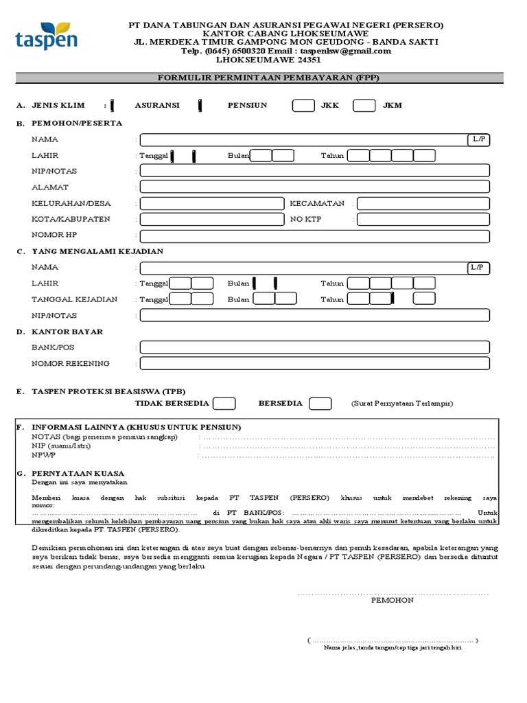 Panduan Pengisian FPP Taspen | PDF