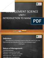 Management Science: Unit-I Introduction To Management
