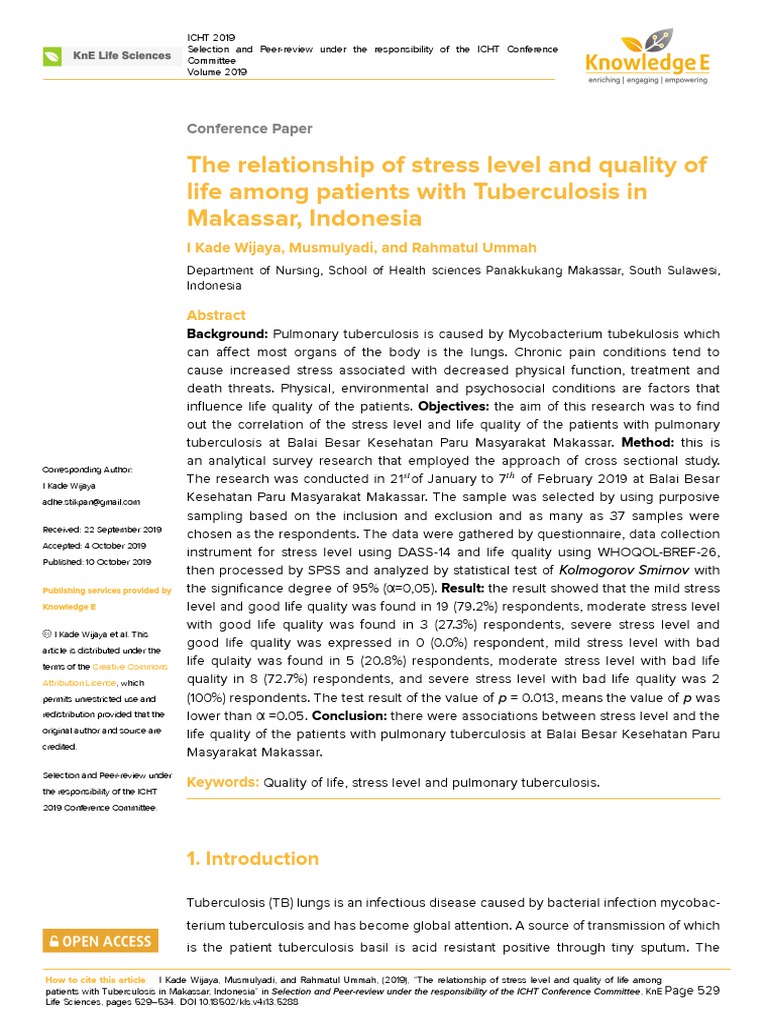 Stress and Quality of Life in TB Patients | PDF | Tuberculosis | Stress ...
