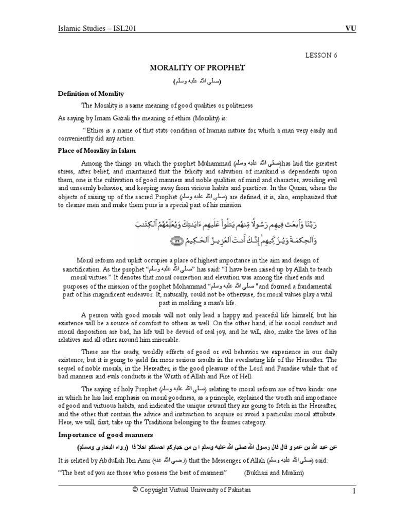 Isl201 LESSON 6 | PDF | Muhammad | Prophets And Messengers In Islam