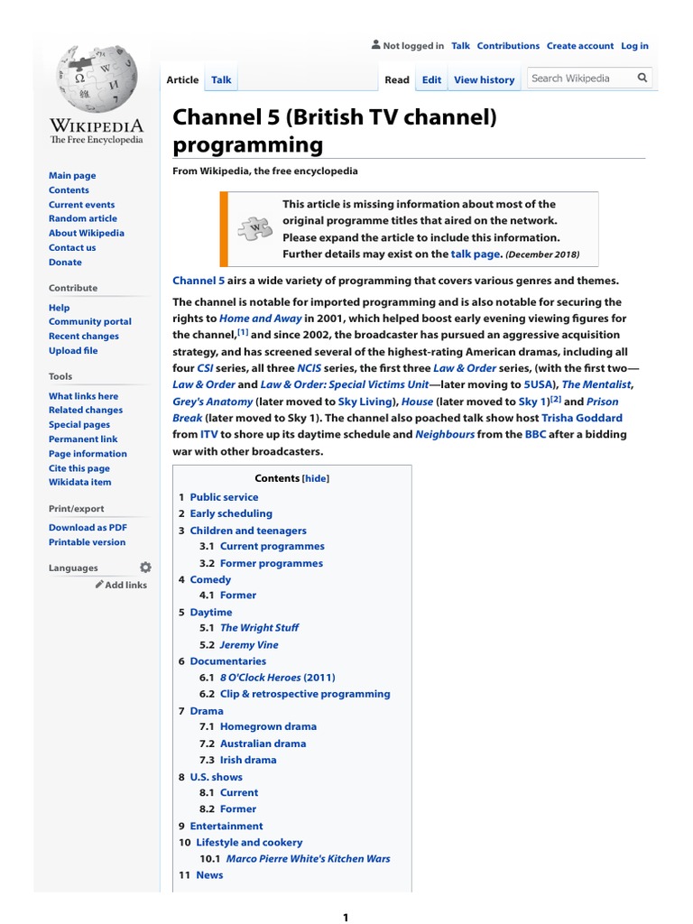 Channel 5 (British TV Channel) Programming PDF Soap Opera