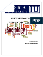 Assignment On Essay Introduction To Sociology: Name: Faisal Farooqui ID: 11113 Program: Bba-H