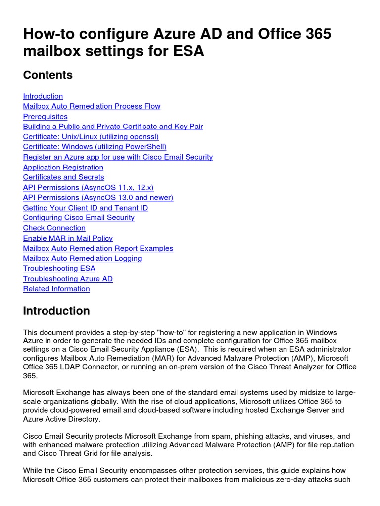 How-To Configure Azure AD and Office 365 Mailbox Settings For ESA | PDF ...