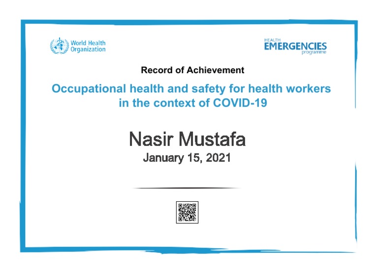 Covid 19 Occupational Health And Safety Recordofachievement Pdf