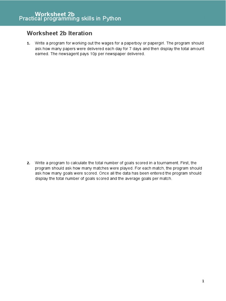 Python Skills Worksheet 2b | PDF