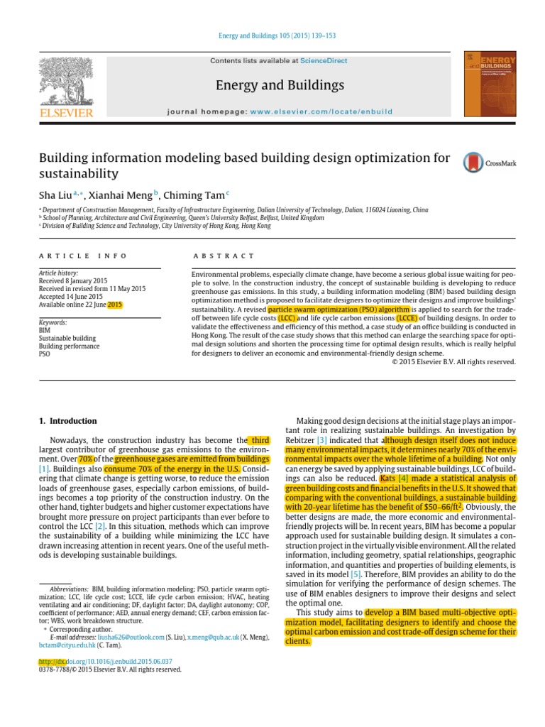 Building Information Modeling Based Building Design Optimization For ...