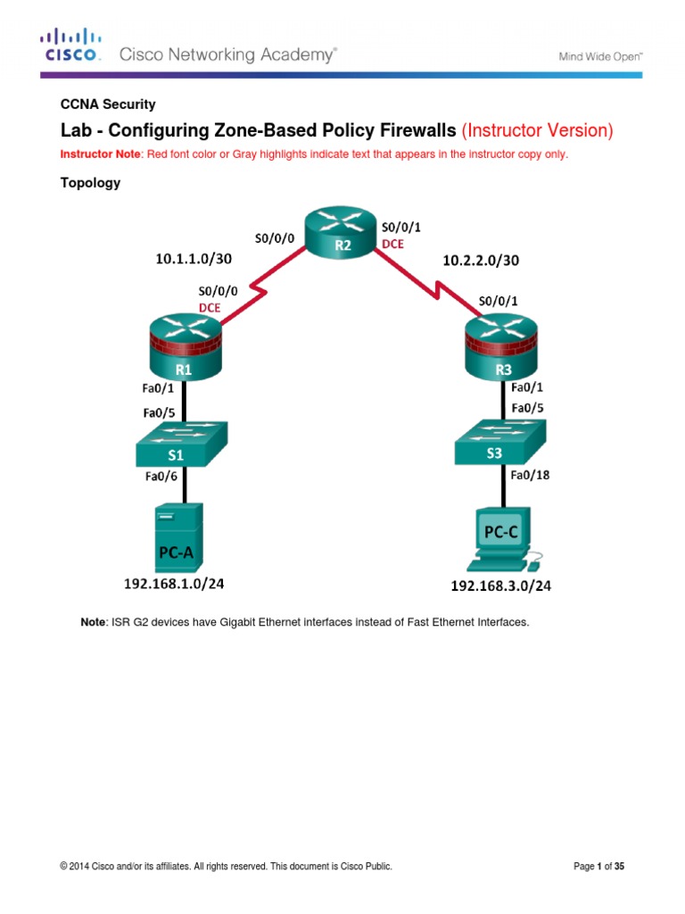4.4.1.1 Lab Configuring ZoneBased Policy Firewalls Instructor PDF Router