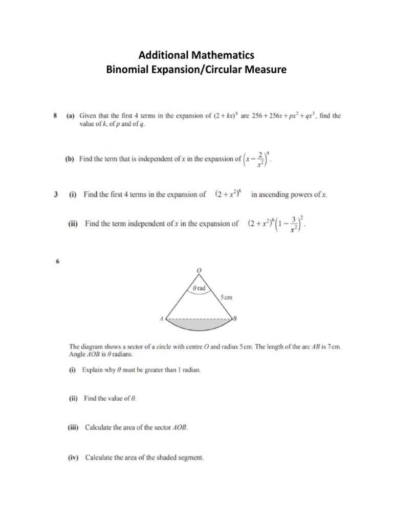 Ad Math Binomial Expansion Circular Measure | PDF