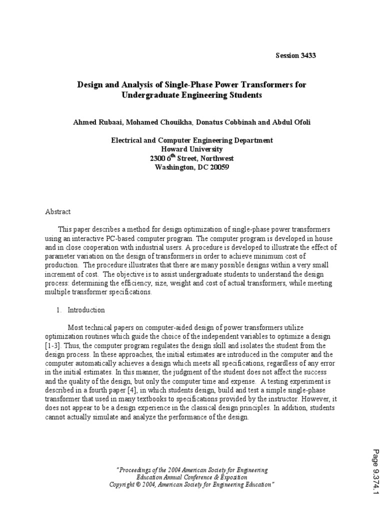 Design and Analysis of Single Phase Power Transformers For ...
