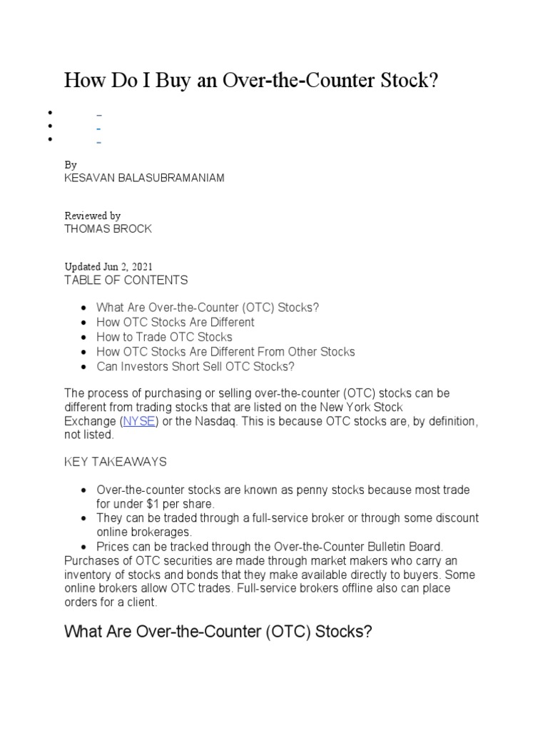 How Do I Buy An OvertheCounter Stock? PDF Over The Counter