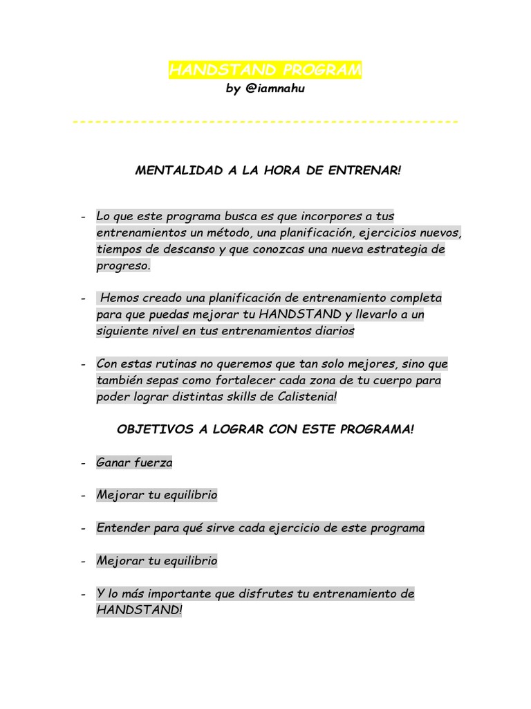 Handstand Program PDF Deportes Ocio