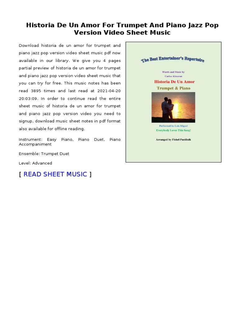 Historia de Un Amor For Trumpet and Piano Jazz PDF Sheet Music Saxophone