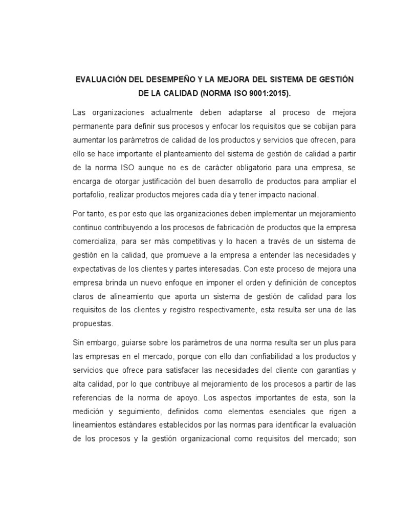 EVALUACIÓN DEL DESEMPEÑO Y LA MEJORA DEL SISTEMA DE GESTIÓN DE LA ...
