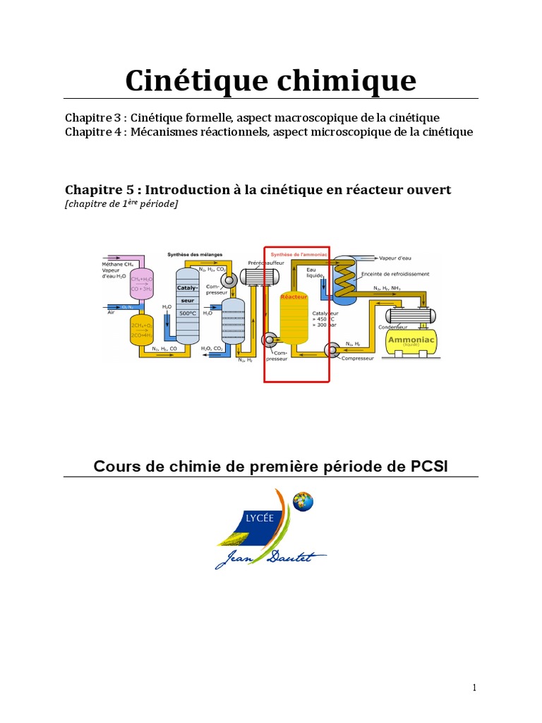 Cinétique des réacteurs ouverts en chimie | PDF | Cinétique chimique ...