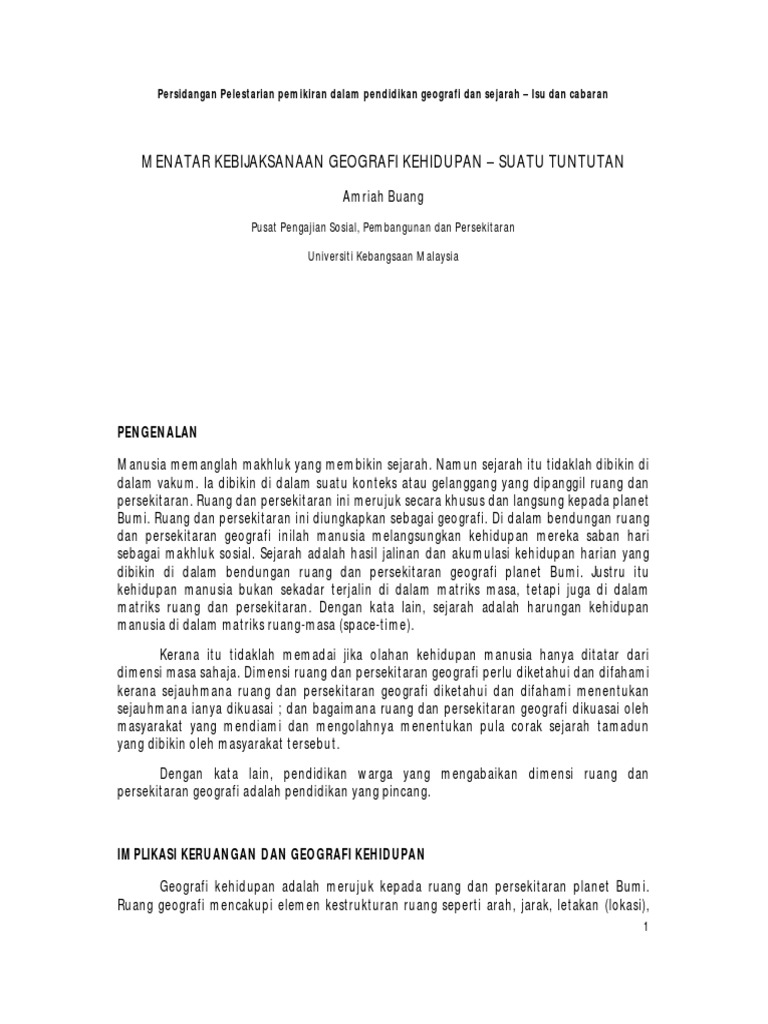 Ucap Utama 2 Pelestarian Pemikiran Dalam Pendidikan Geografi Dan Sejarah Pdf