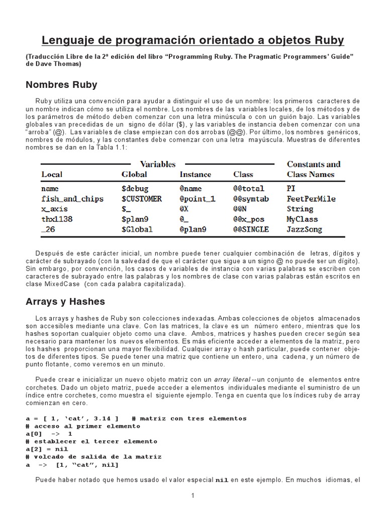 Guia de Programacion en Ruby | PDF | Objeto (informática) | Ruby ...