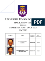 Simulation Test TJC451 Semester Mac - July 2021 Emt2Jd: Gambar Nama Nombor Pelajar KOD Program