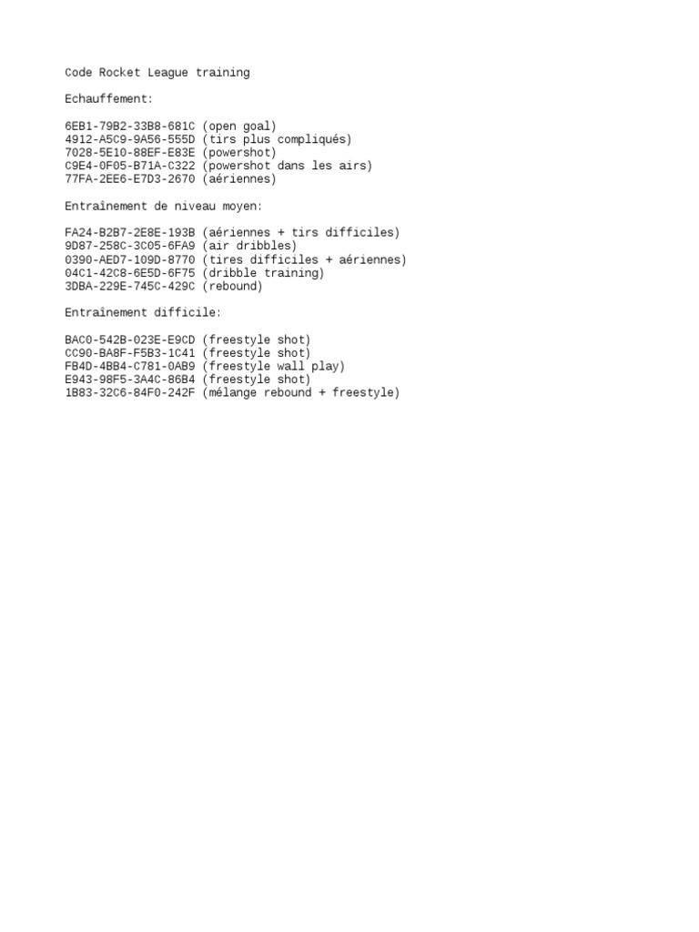 Codes d'entraînement Rocket League | PDF