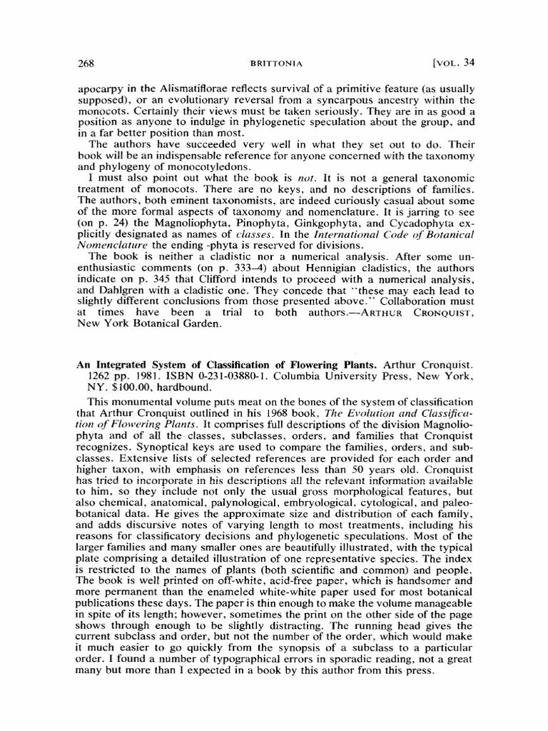 Cronquist's 1981 Classification System | PDF | Taxonomy (Biology) | Plants