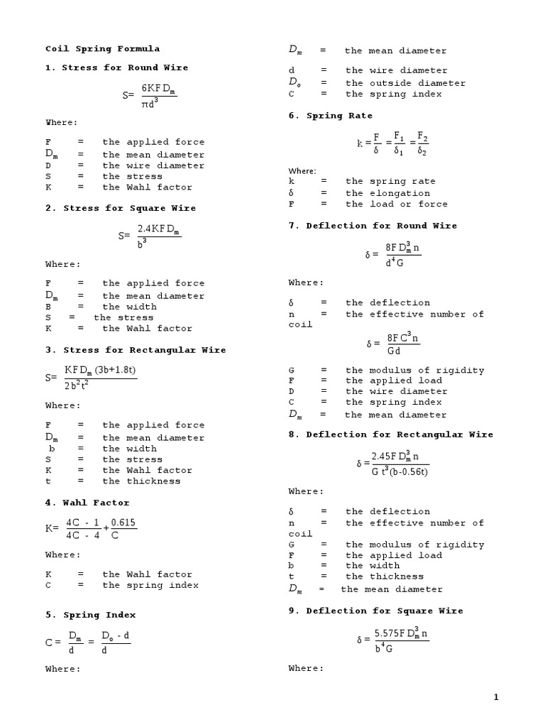 Coil Spring Formula PDF Young's Modulus Stiffness