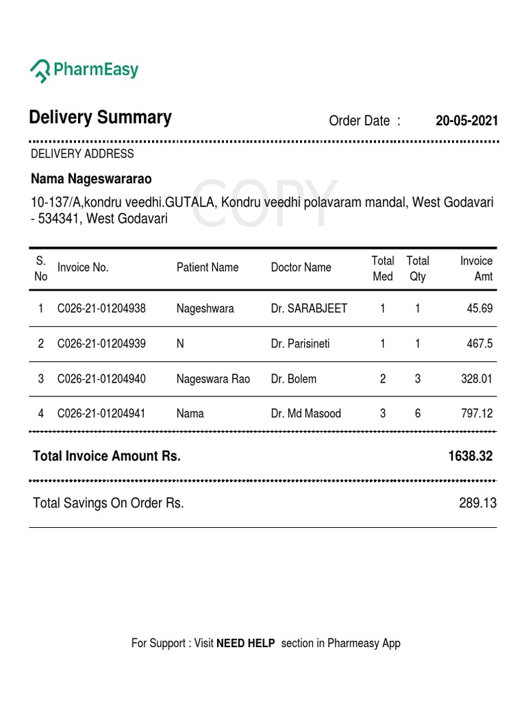 Pharmacy Delivery Invoice Summary | PDF | Invoice | Business Documents