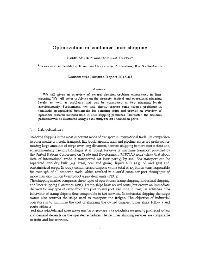 Liner Shipping Optimization Strategies | PDF | Fuel Oil | Cargo