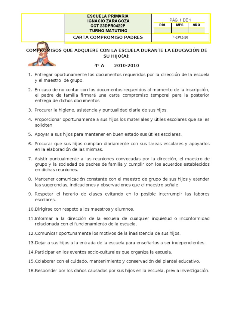 CARTA COMPROMISO DE PADRES DE FAMILIA