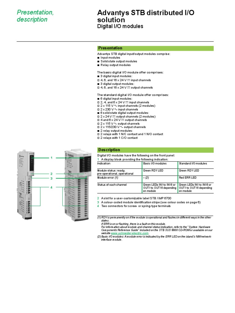 Advantys STB Digital I/O Modules Overview | PDF | Set Top Box | Fuse ...