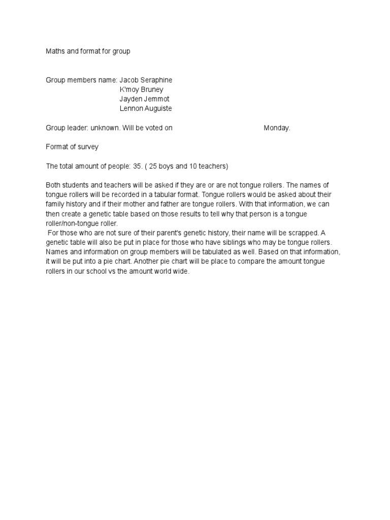 Maths and Format For Group | PDF | Wellness